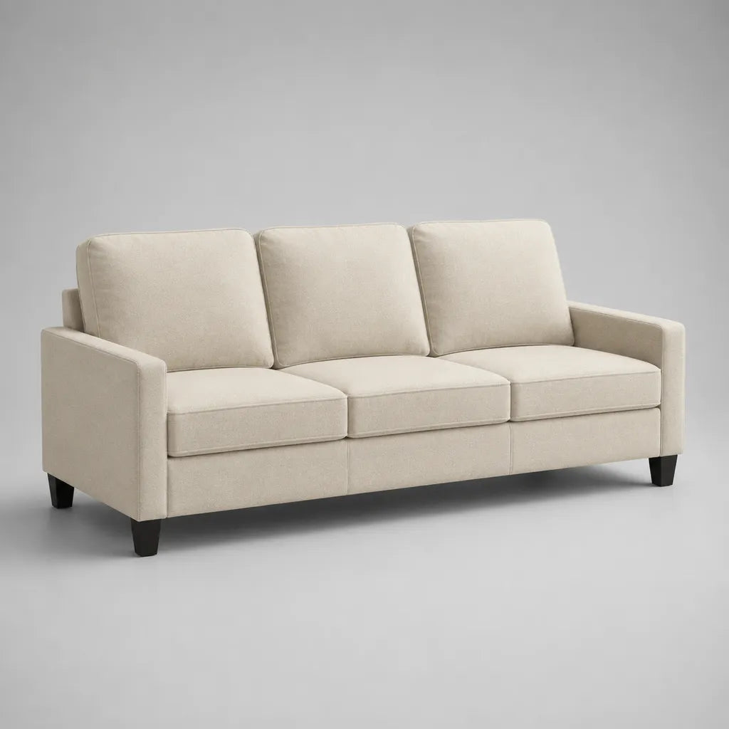 Canapé droit 3 places en tissu beige, 200 × 86 × 87 cm