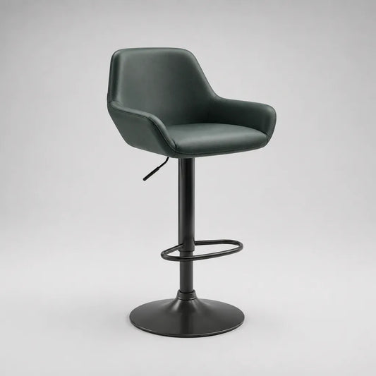 Tabouret de bar réglable et pivotant en similicuir PU et acier, vert foncé et noir, 53 × 52 × 88-108 cm