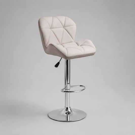 Tabouret de bar réglable et pivotant en velours et métal chromé beige clair, 51 × 48 × 85-106 cm