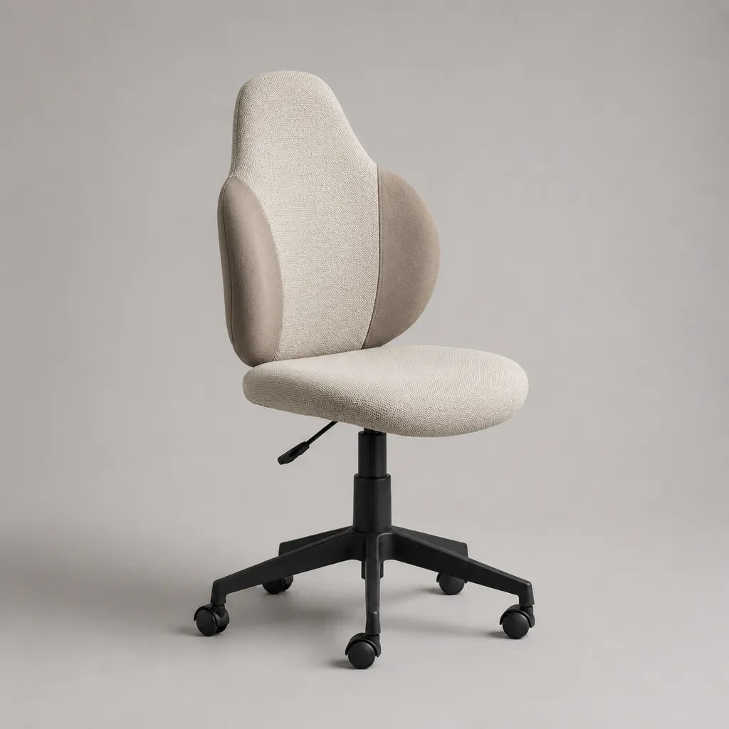 Chaise de bureau pivotante réglable en hauteur en tissu beige et taupe avec dossier incurvé, 60 × 60 × 92-102 cm
