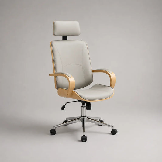 Chaise de bureau pivotante réglable en PU et contreplaqué, gris clair, 66 × 66 × 115-125 cm